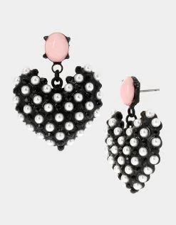 BETSEYS PEARL HEART DROP EARRINGS BLACK