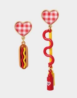 KITSCH COOKOUT MISMATCH KETCHUP MUSTARD EARRINGS MULTI