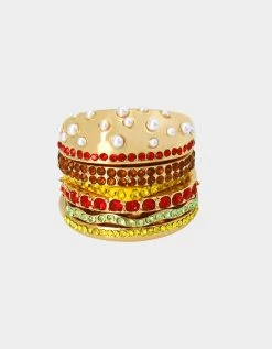 KITSCH COOKOUT HAMBURGER STACKED RING MULTI