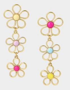 BETSEY LOVE FEST OPEN HEART LINEAR EARRINGS PASTEL MULTI
