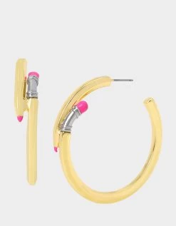 CHARM SCHOOL PENCIL HOOPS GOLD