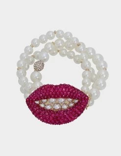 MIDNIGHT GARDEN PEARL LIP BRACELET PINK
