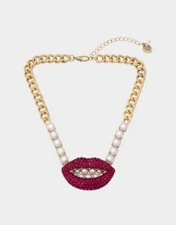 MIDNIGHT GARDEN SHORT LIP NECKLACE PINK