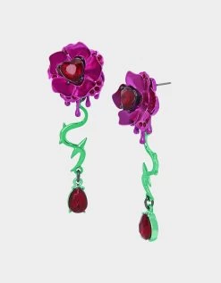 MIDNIGHT GARDEN FLOWER STEM EARRINGS FUCHSIA
