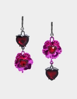 MIDNIGHT GARDEN FLOWER DROP EARRINGS FUCHSIA