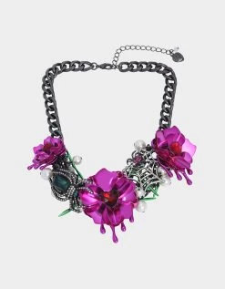 MIDNIGHT GARDEN FLOWER BIB NECKLACE FUCHSIA