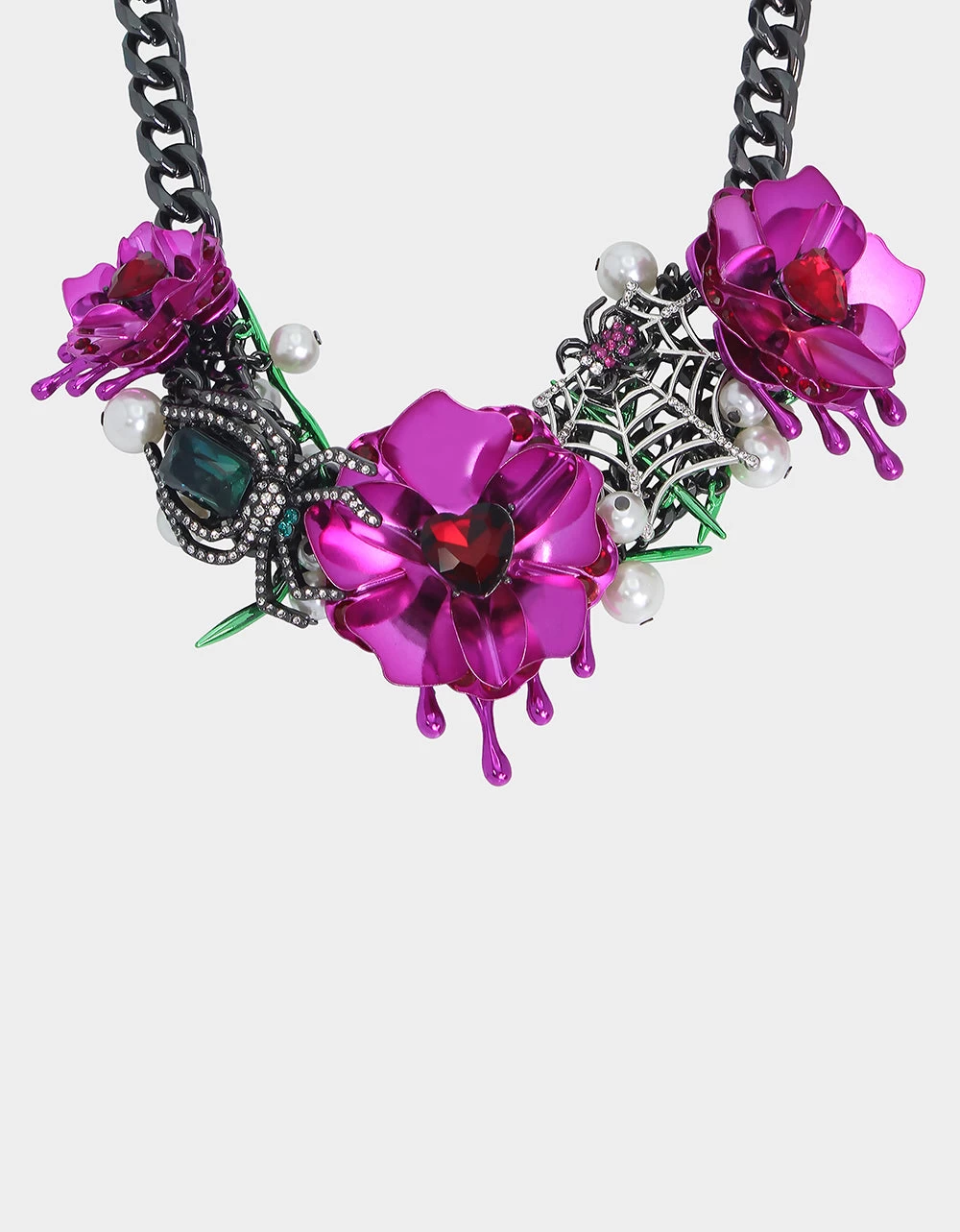 MIDNIGHT GARDEN FLOWER BIB NECKLACE FUCHSIA - Image 3
