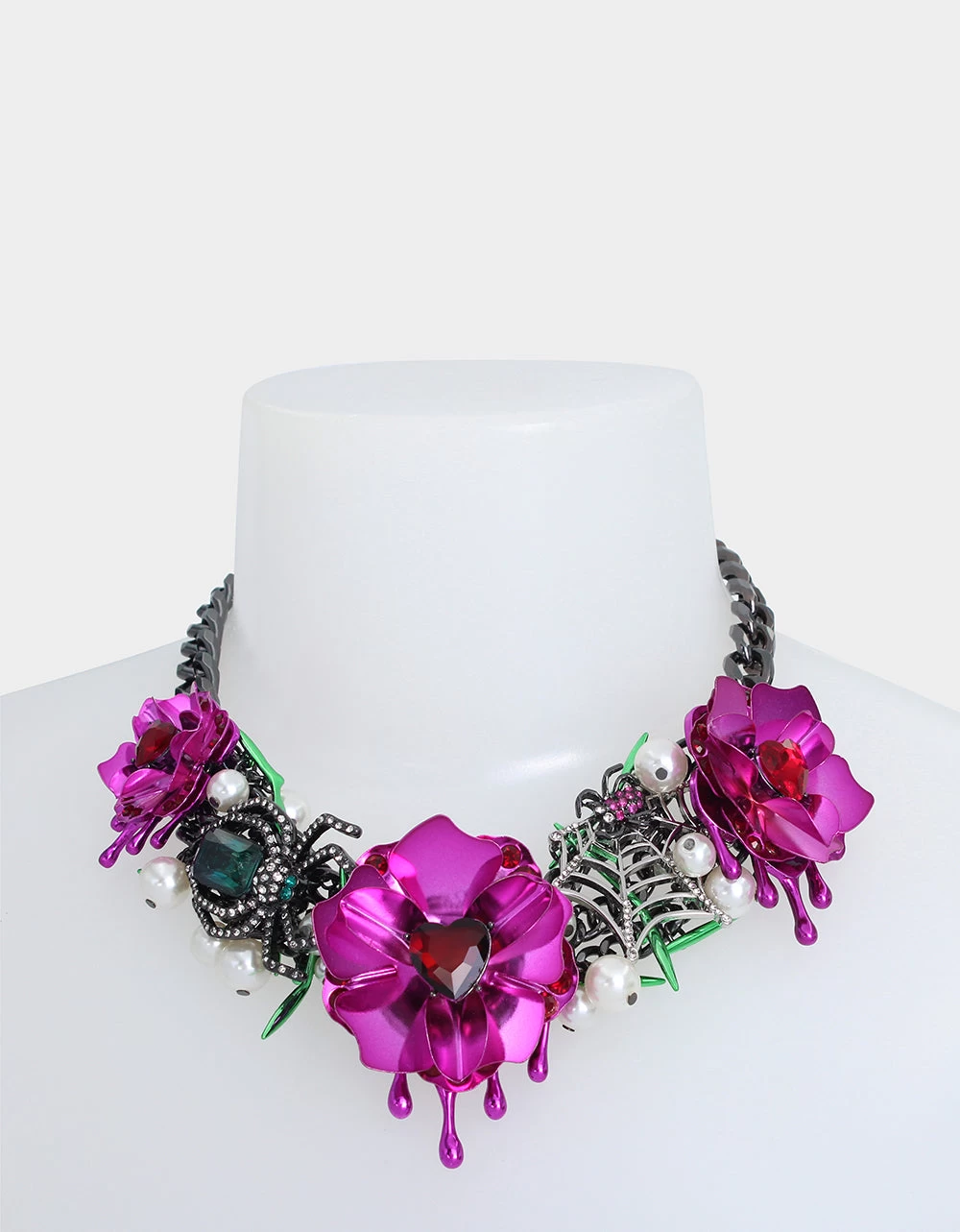 MIDNIGHT GARDEN FLOWER BIB NECKLACE FUCHSIA - Image 2