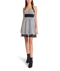 Betsey Johnson Gingham Eyelet Halter Fit-and-Flare Dress