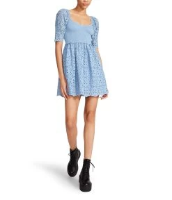 Betsey Johnson Smocked Puff Sleeve Eyelet Mini Dress