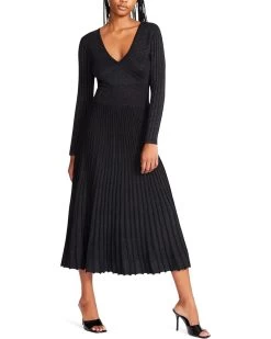 Betsey Johnson Pleated Metallic Midi Sweaterdress