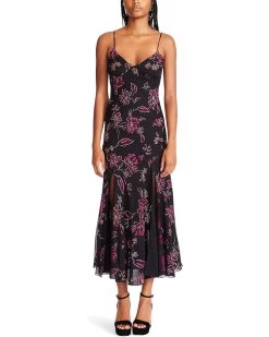 Betsey Johnson Sketch Floral Foil Printed Chiffon Midi Dress