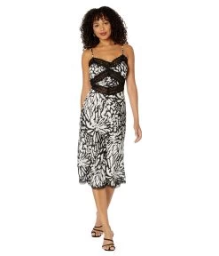 Betsey Johnson Blurred Lines Printed Dull Charmeuse Slip Dress