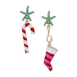 Betsey Johnson Stocking Candy Cane Non-Matching Earrings