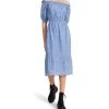 Betsey Johnson Off Shoulder Cotton Eyelet Midi Dress