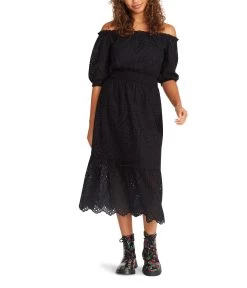 Betsey Johnson On/Off Shoulder Cotton Eyelet Midi