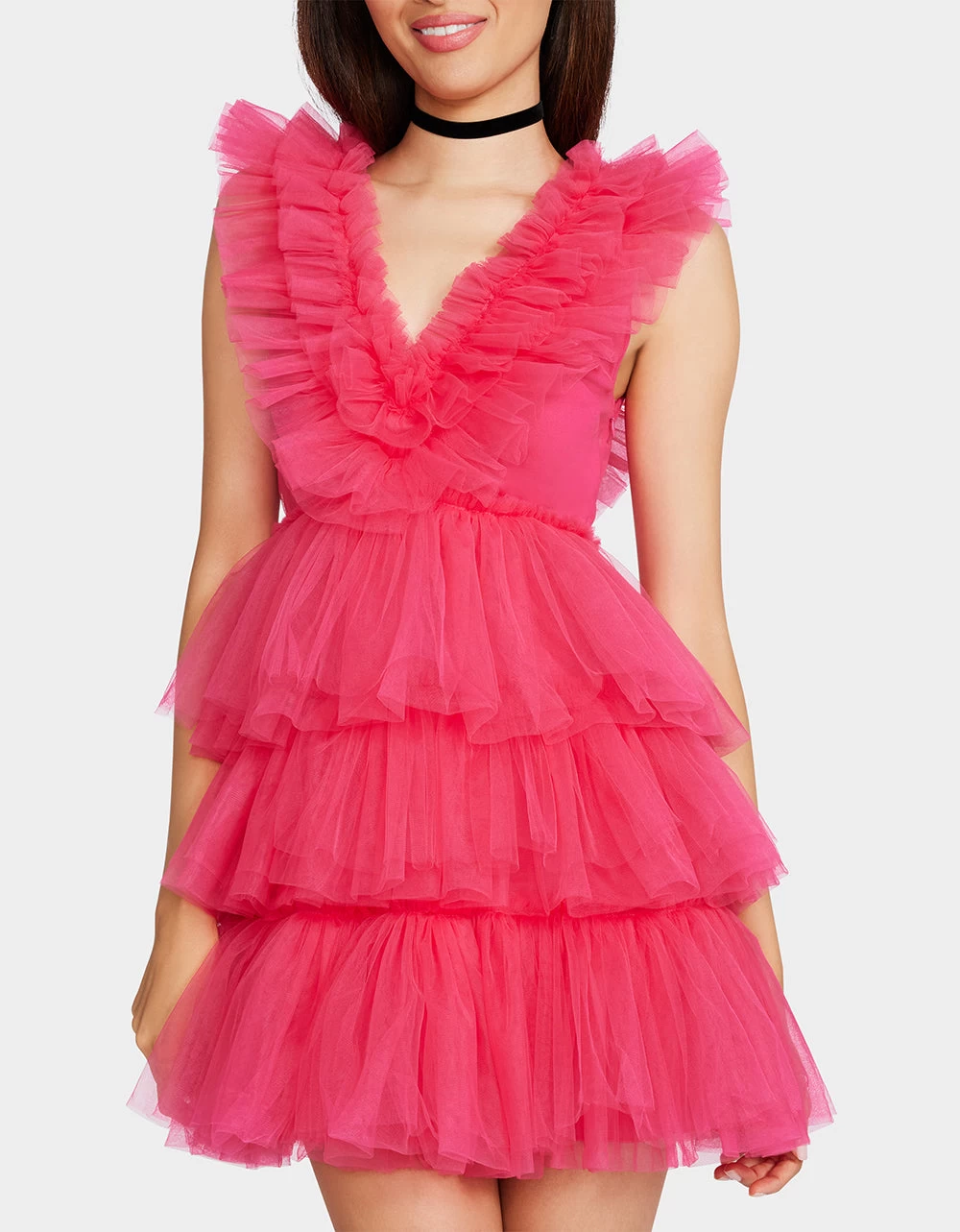 BETSEYS TIERED TULLE DRESS HOT PINK - Image 2
