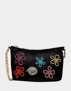 DOODLE FLOWER SHOULDER HOBO BAG BLACK