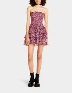 VINTAGE DITSY FLORAL STRAPLESS MINI DRESS PINK