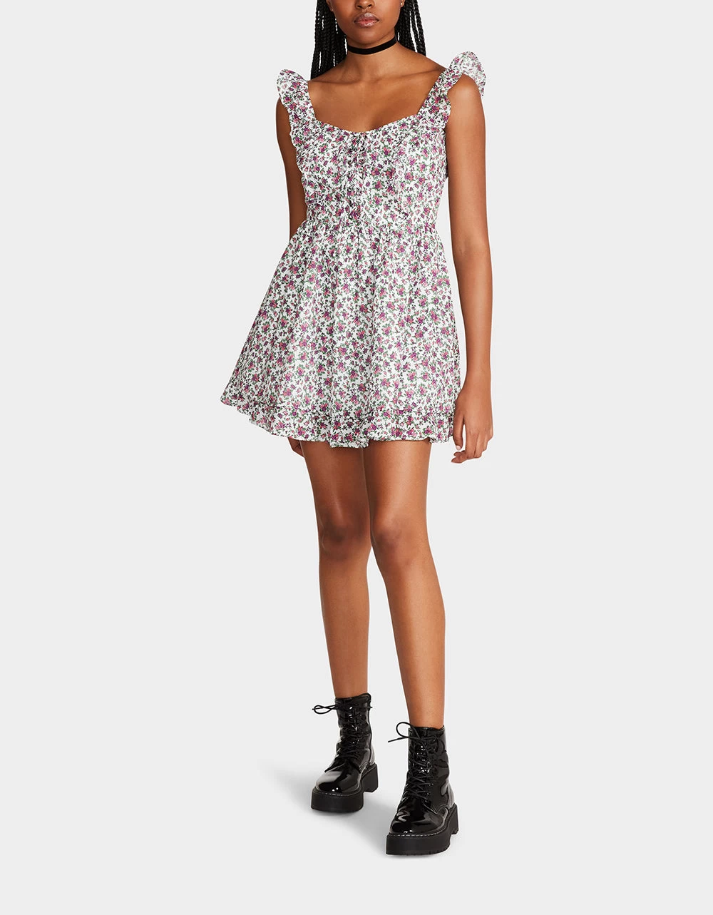 VINTAGE DITSY FLORAL MINI DRESS WHITE MULTI - Image 4