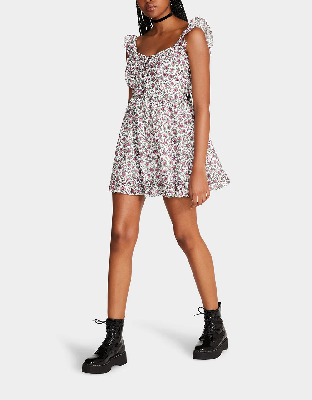 VINTAGE DITSY FLORAL MINI DRESS WHITE MULTI - Image 5