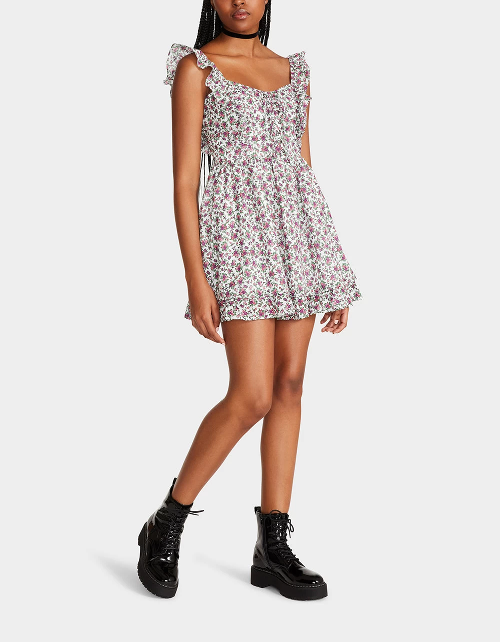 VINTAGE DITSY FLORAL MINI DRESS WHITE MULTI - Image 6