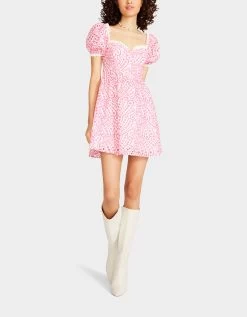 EYELET CORSET MINI DRESS PINK