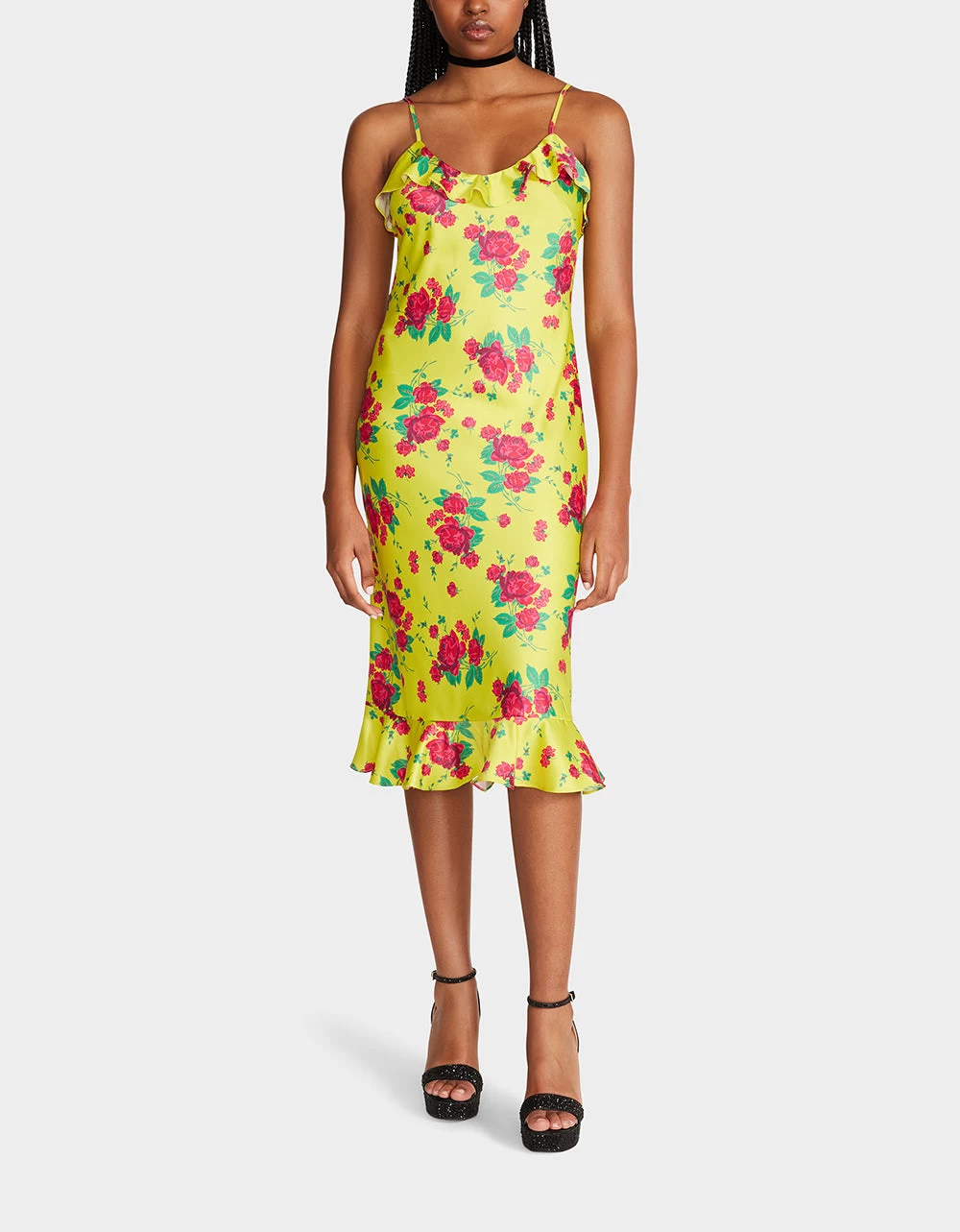 BETSEYS PAINTED ROSE MIDI DRESS LIME - Image 4