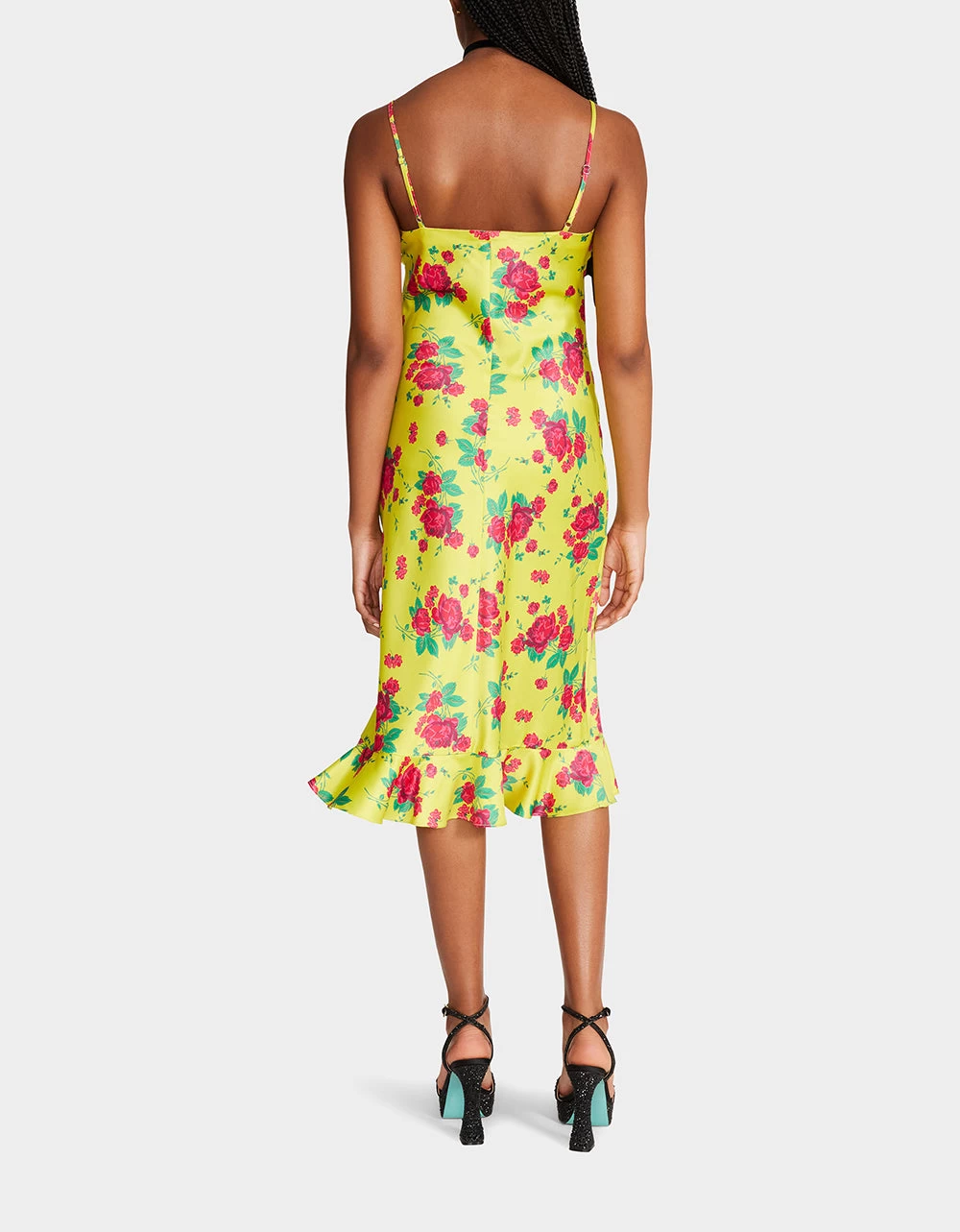 BETSEYS PAINTED ROSE MIDI DRESS LIME - Image 3