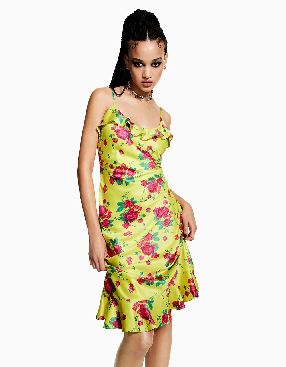 BETSEYS PAINTED ROSE MIDI DRESS LIME - Image 6