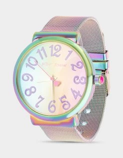 BETSEY TIME OILSLICK MESH STRAP WATCH MULTI