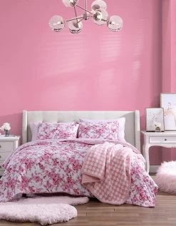 BETSEYS FLORAL VINEYARD FULL QUEEN QUILT SHAM SET PINK