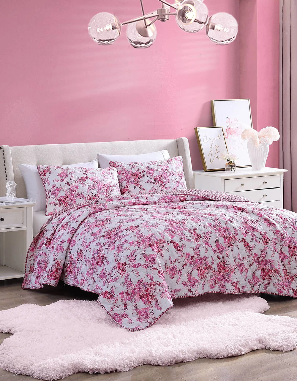 BETSEYS FLORAL VINEYARD TWIN QUILT SHAM SET PINK - Image 3