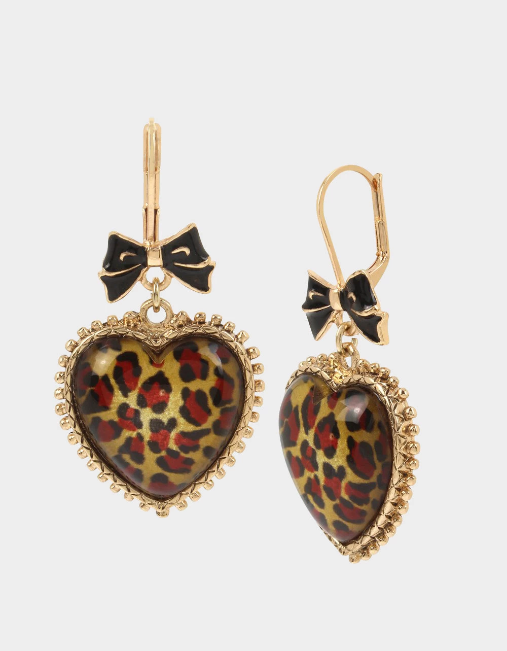 BETSEYS LEOPARD HEART DROP EARRINGS LEOPARD