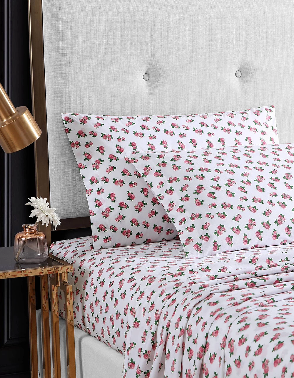 BETSEYS TINY PINK ROSES KING SHEET SET MULTI - Image 2